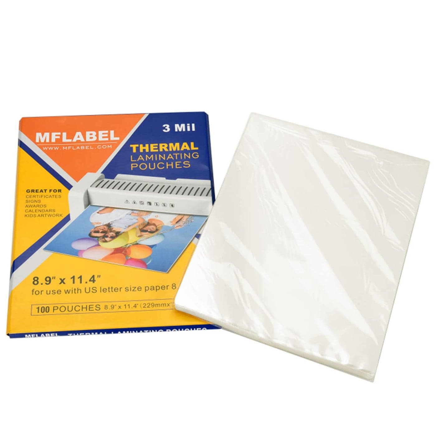 MFLABEL Thermal Laminating Pouches 89 x 114Inches Clear Thermal Laminating Plastic Paper Laminator Sheets for Photos Files Drawings for Use with Thermal Laminators 3 mil 100Pack