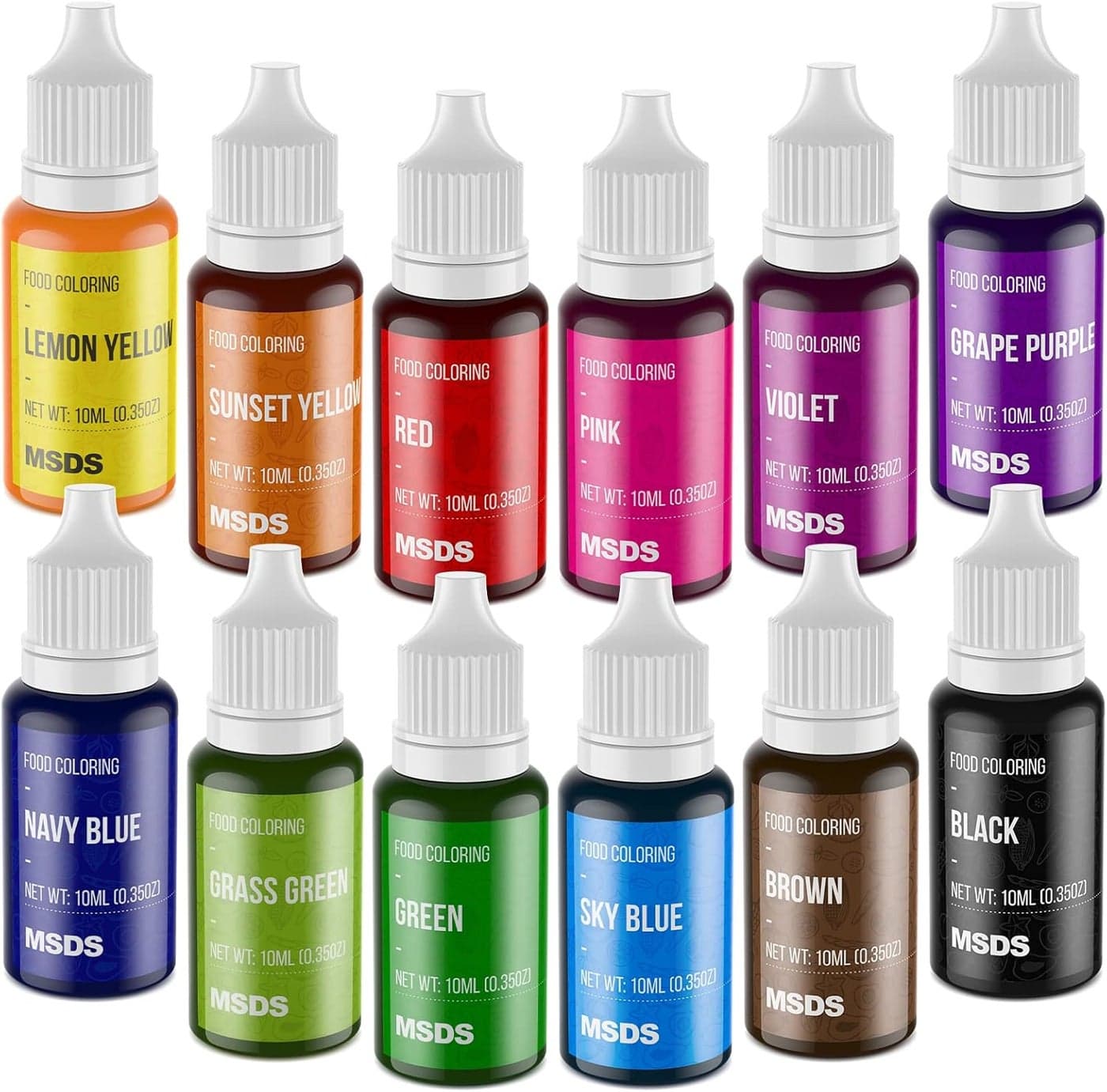 Cherrysea 12 Color Food Coloring Set - Vibrant Edible Liquid Dye for Baking, Cake Decorating, and Crafting - 0.35 Fl. oz (10 ml) Each