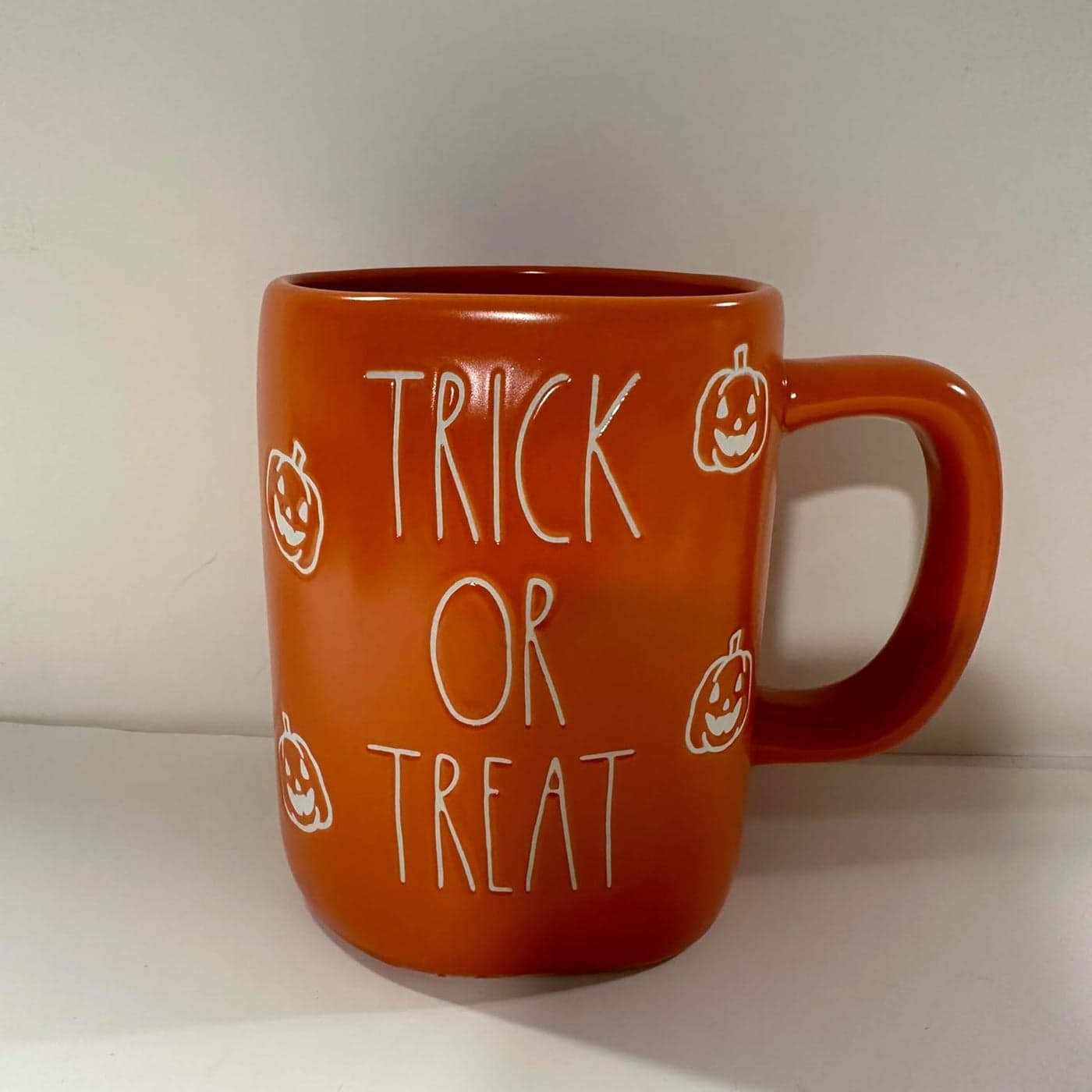 Rae TRICK OR TREAT Coffee Mug Allside Orange and Pumpkin Figures HALLOWEEN MUG Dun by Magenta