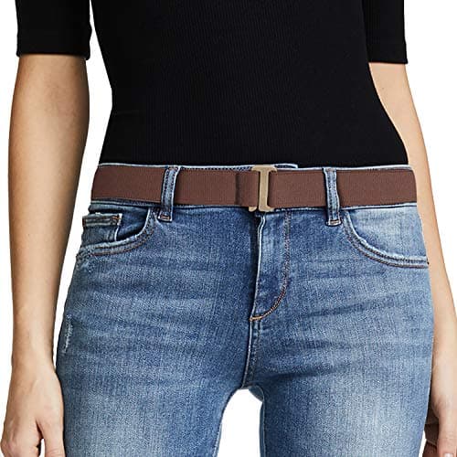 JASGOOD No Show Women Stretch Belt Invisible Elastic Web Strap Belt with Flat Buckle for Jeans Pants Dresses