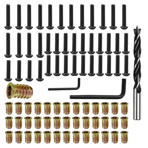 1/4"-20 Threaded Inserts for Wood, 40 Pcs 1/4"-20x15mm Wood Inserts + 24 Pcs 1/4"-20 x 3/4" Bolt + 16 Pcs 1/4"-20 x 1-1/4" Bolt, with Twist Drill and 2 Pcs Wrench, Furniture Fastener