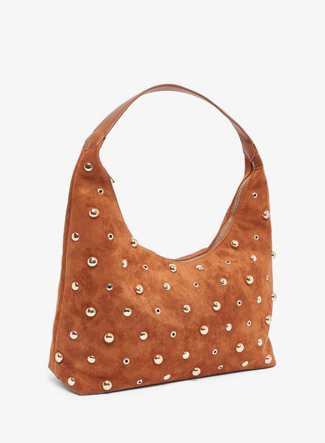 Women Brown Suede Studded Shoulder Bag