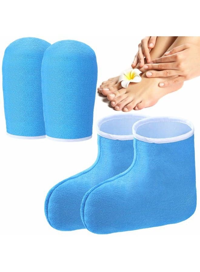 Paraffin Wax Mitts for Hand and Feet Paraffin Mitts and Booties Terry Cloth Booties Essential Oil Gloves for Hand Foot Care Spa Pedicure Thermal Treatment Wax Accessories(Blue)