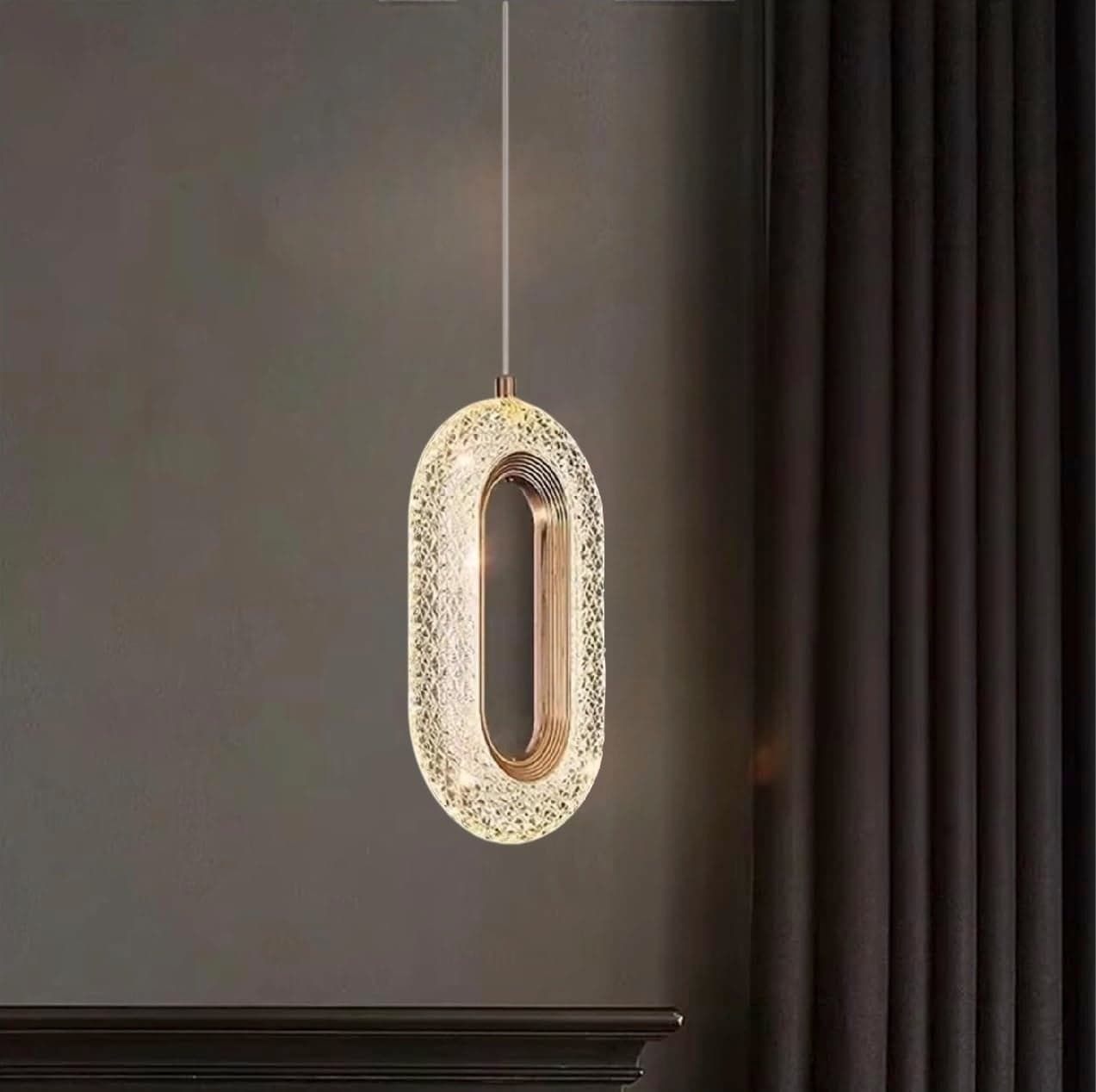 Groeien 12W | 3 Color Gold Finish Modern LED Crystal Oval Hanging Pendant Ceiling Lamp Fixture | Chandelier for Home, Indoor, Outdoor,Living Room, Bedroom(Oval-Crystal Ring, 1)