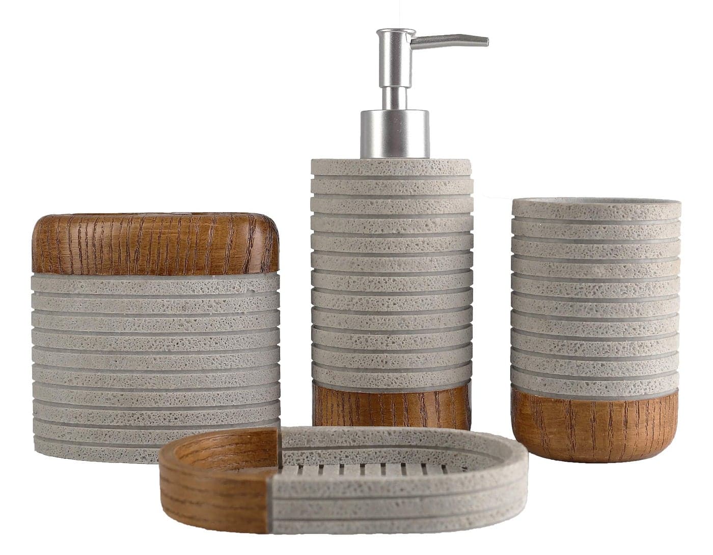 Hymmah Bathroom Accessories SetToothbrush HolderFarmhouse Bathroom Decor4 Pcs Resin Gift Set Apartment Necessities Contain Toothbrush CupSoap DispenserSoap DishTumbler