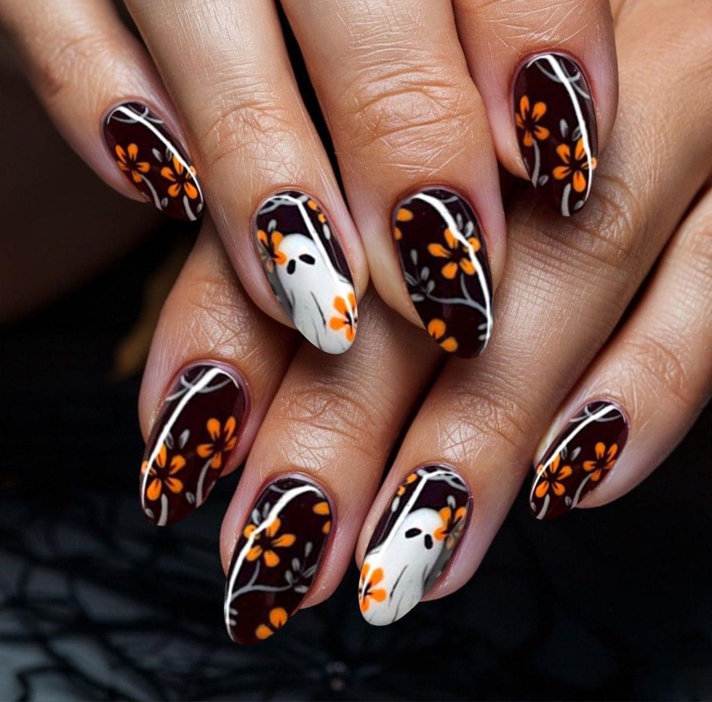 JMEOWIO Gel Nail Stickers Halloween Cute Ghost Flower Semi Cured Gel Nail Strips Wraps UVLED Nails Art Design Decoration Accessories