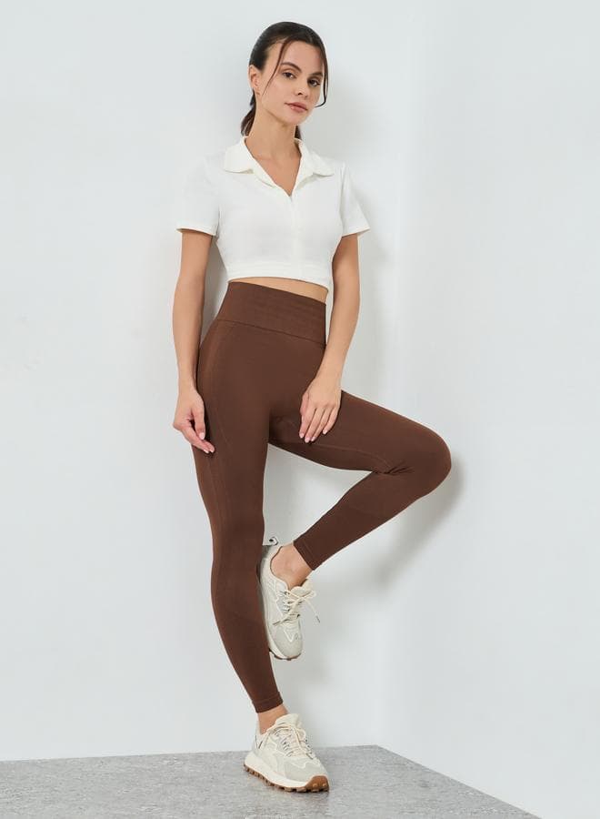 Brown Jacquard Broad Waist Leggings