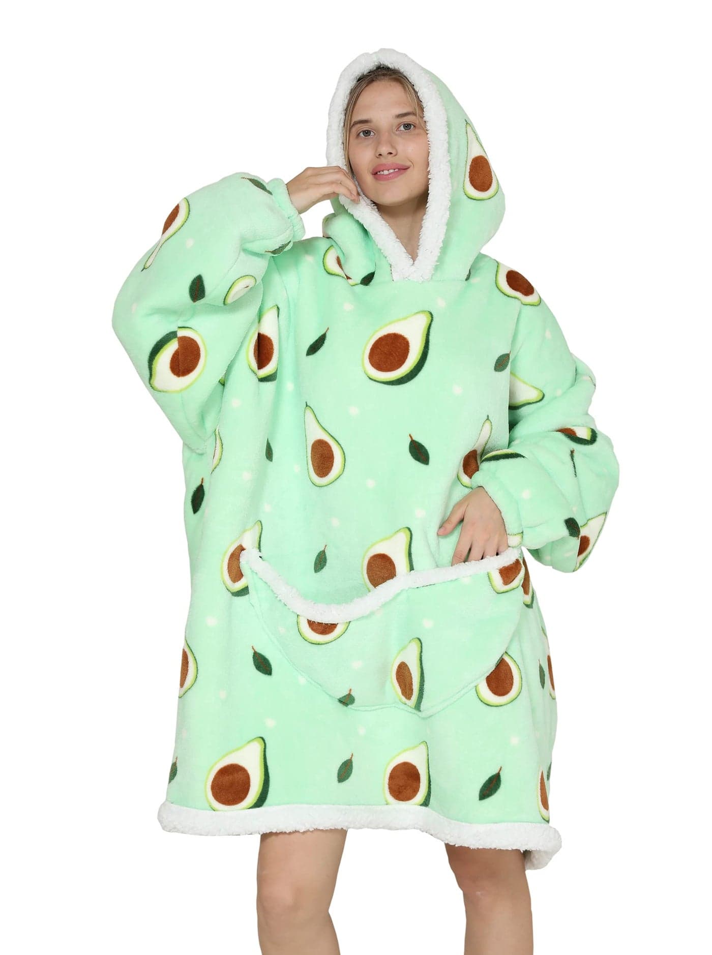 SZCMSM Oversized Hoodie Blanket SweatshirtWearable Blanket for Adult Women Men Soft Warm Comfortable Sherpa TVBlanketAvocado Green