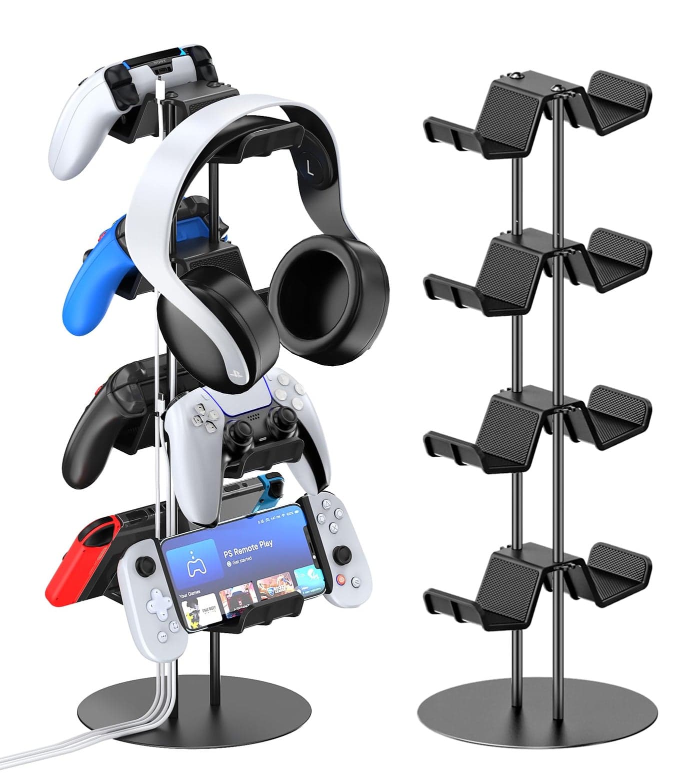 Kytok Headset Stand 4 Tiers with Cable Organizer for Desk, Controller Stand Compatible with PS5/Xbox/Nintendo Switch/PS Portal/PS4, Headset Holder & Controller Holder for 8 Packs Controller