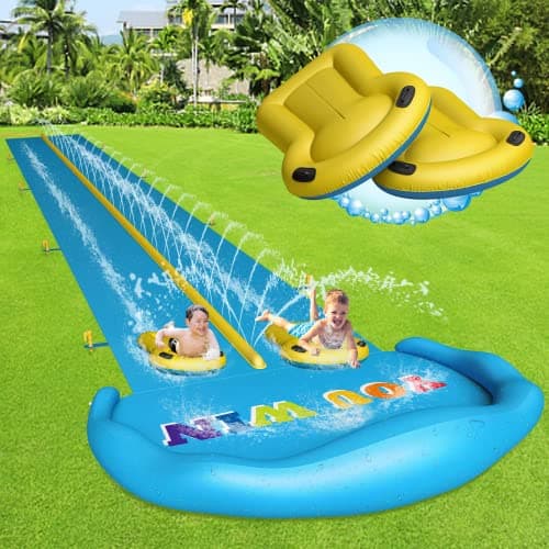 Evoio Water Slide 328ft Inflatable Splash Water Slip with 2 Racing Lanes for Kids Boys Girls Adults Water Slide Outdoor Water Toys for Backyard Garden