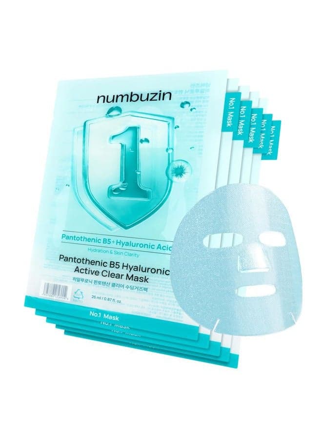No.1 Sheet Mask | Pantothenic B5 Hyaluronic Active Clear Mask | Calming, Soothing, Hydrating | Acne Prone Skin | Controls Excess Oil, Reduces Redness | 5 Sheets