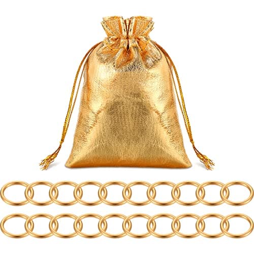 Chalyna 20 Pcs Toy Gold Power Rings Metal Game Figure Display Dream Catcher Rings with Drawstring Organza Bags118 x 12 InchGold