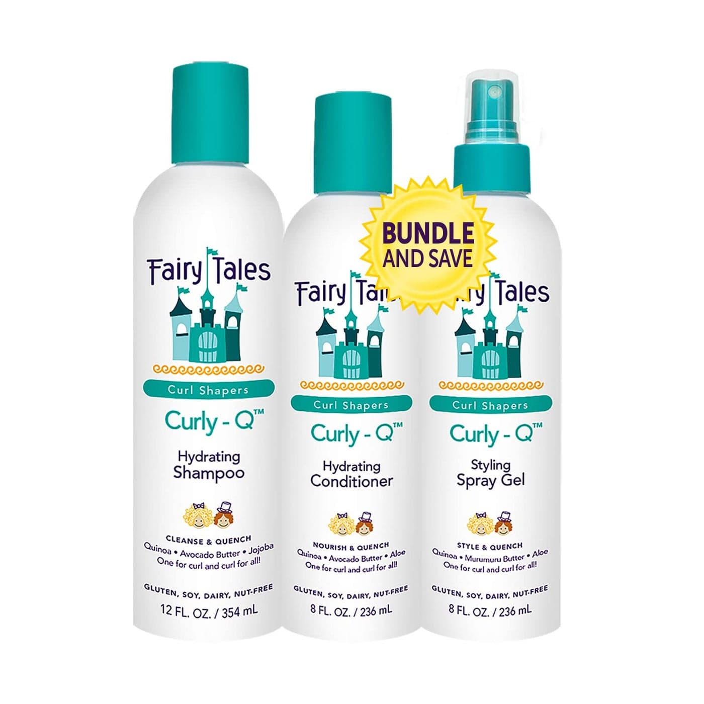 Fairy Tales Curly Q Shampoo Conditioner Kit for Curly Hair Hydrates Detangles Defines Curls Tames Frizz free from Phthalate Paraben Sulfate 3 Travel Size Items