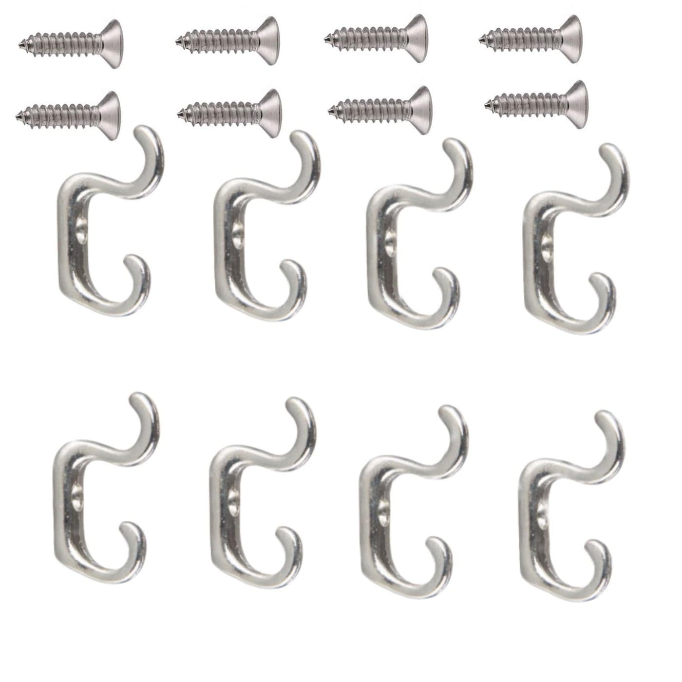 BeeSpring 8pcs Mini Small Double Hook Coat Hooks Industrial Vintage Style Hardware Utility Hooks Door Hook Drawer Hook with 8 Screws