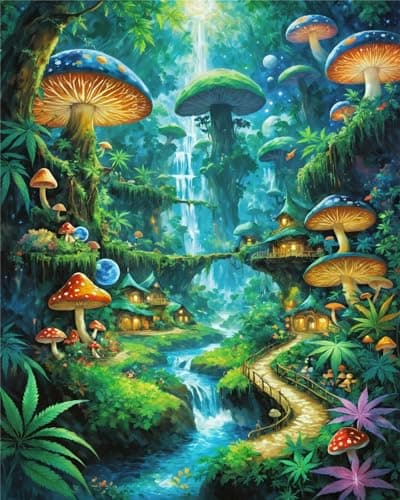 ldazao Mushroom Paint By Numbers Kit for Adults Beginner Mushrooms Forest Adult Paint By Number Kits On Canvas Adults PaintByNumber DIY Oil Painting Kits for Gift Wall Decor 16x20 Inch