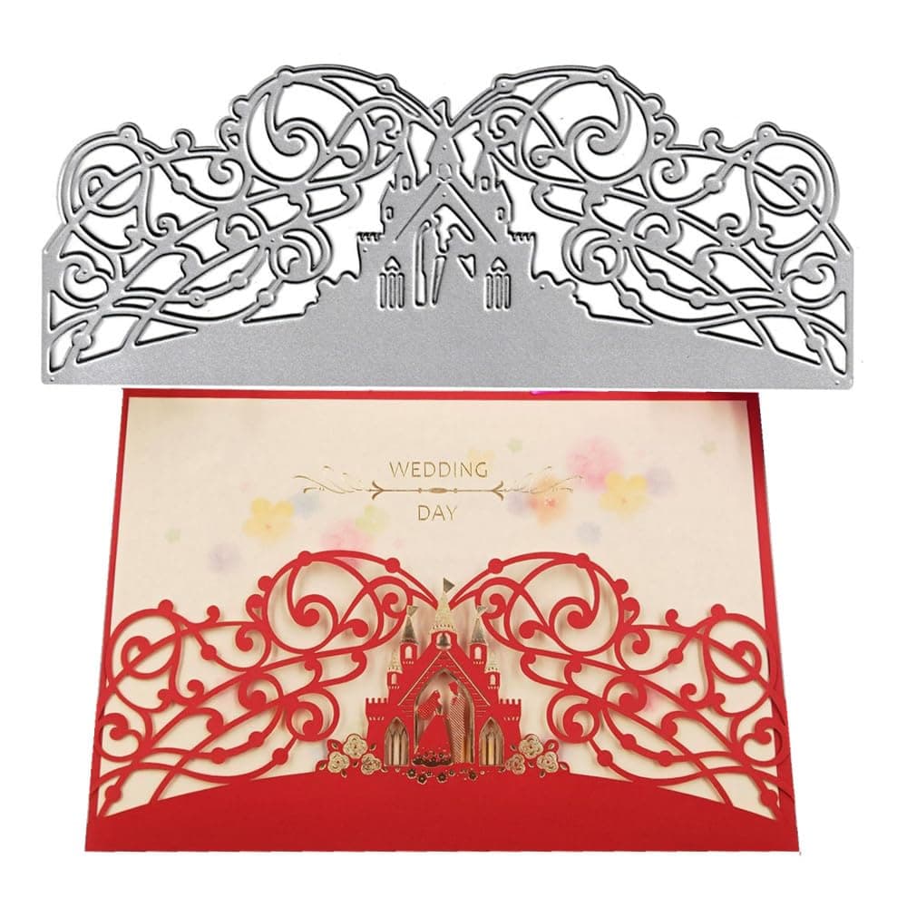 Wedding Castle Lace Border Cutting DiesBride Groom Lover Base Die Cuts Metal Embossing Stencils Template Mould for Card Scrapbooking and DIY Craft Album Paper Card Decor