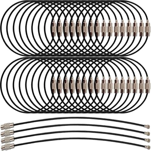 ROYHOO 50PCS Black Stainless Steel Wire Keychains Cable Key Rings Heavy Duty Luggage Tags Loops Tag Keepers 15mm Twist Barrel Cable Length 59 inches