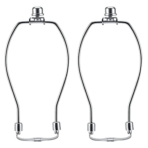 8 Inch Nickel Lamp Harp Holder Kits with Finials and Detachable Saddle Bases, Light Duty, Saangseon Set of 2 DIY Lighting Accessories Horn Frame Lampshade Brackets