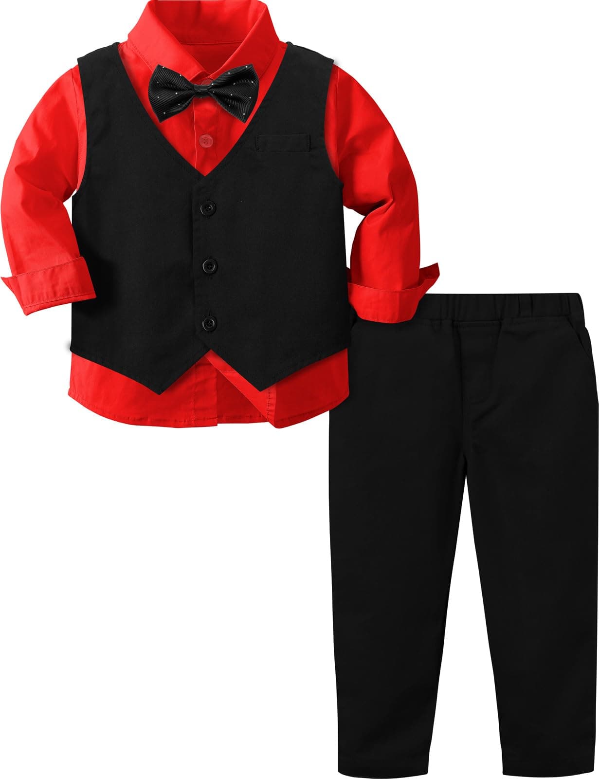 A&J DESIGN Christmas Outfit Toddler Boy Suit Valentine Wedding Formal Photoshoot Gentleman Tuxedo Black and Red 2-3T