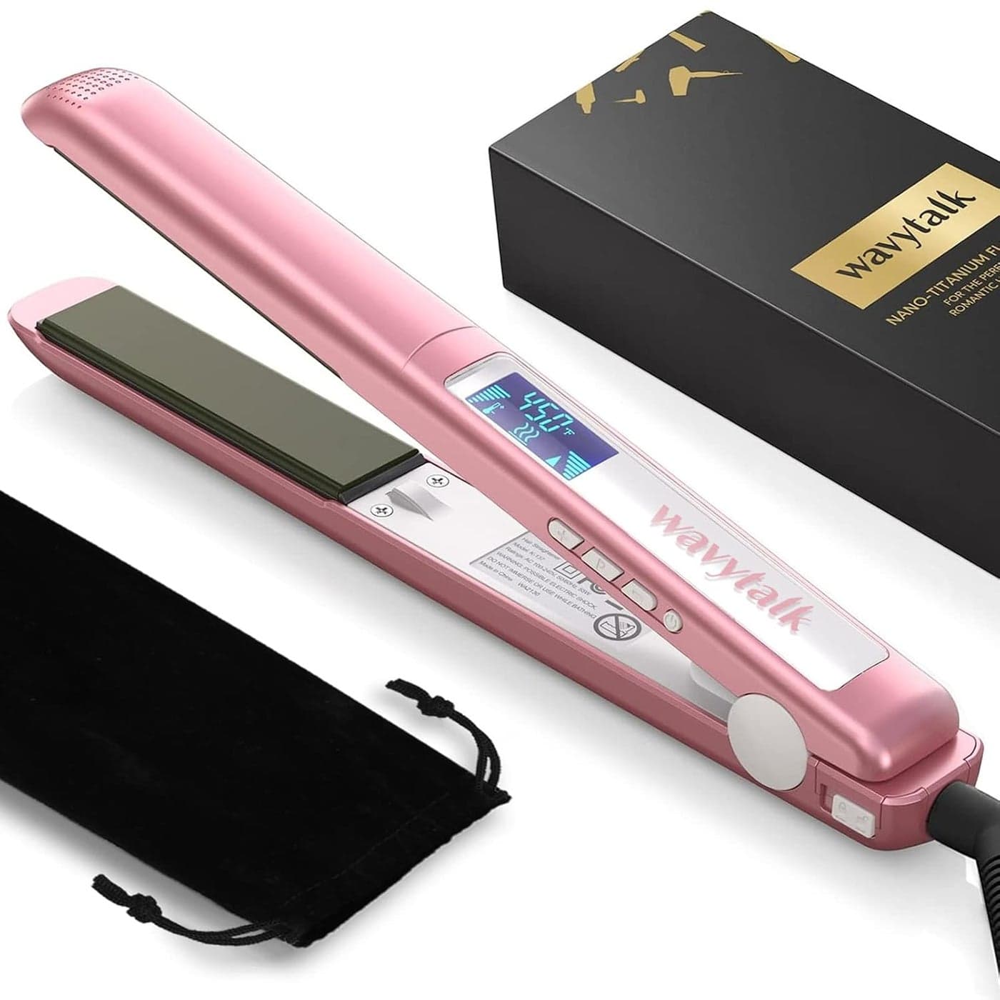 Wavytalk Salon Flat Iron Hair Straightener Negative Ion Function with Titanium Plates Get Shinier Smoother Hair 15 Adjustable Temp Dual Voltage 60 Mins Auto Shut Off Rose Gold