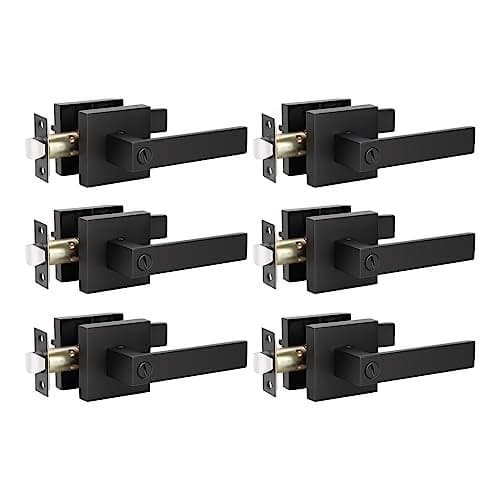 KNOBWELL 6 Pack Door Handles Black Privacy Door Lever Bed and Bath Leverset Lockset Left or Right Handing Matte Black Finish 207 lb One Lever
