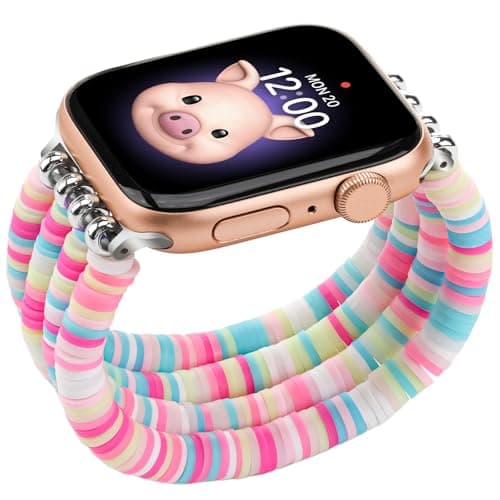 sylacor Beaded Bracelets Compatible with Kids Apple Watch Band 38mm 40mm 41mm 42mm 44mm 45mm 46mm 49mm, Cute Stretchy Strap for iWatch Series 10 9 8 7 6 5 4 3 SE SE2 for Girls Boys and Small Wrists