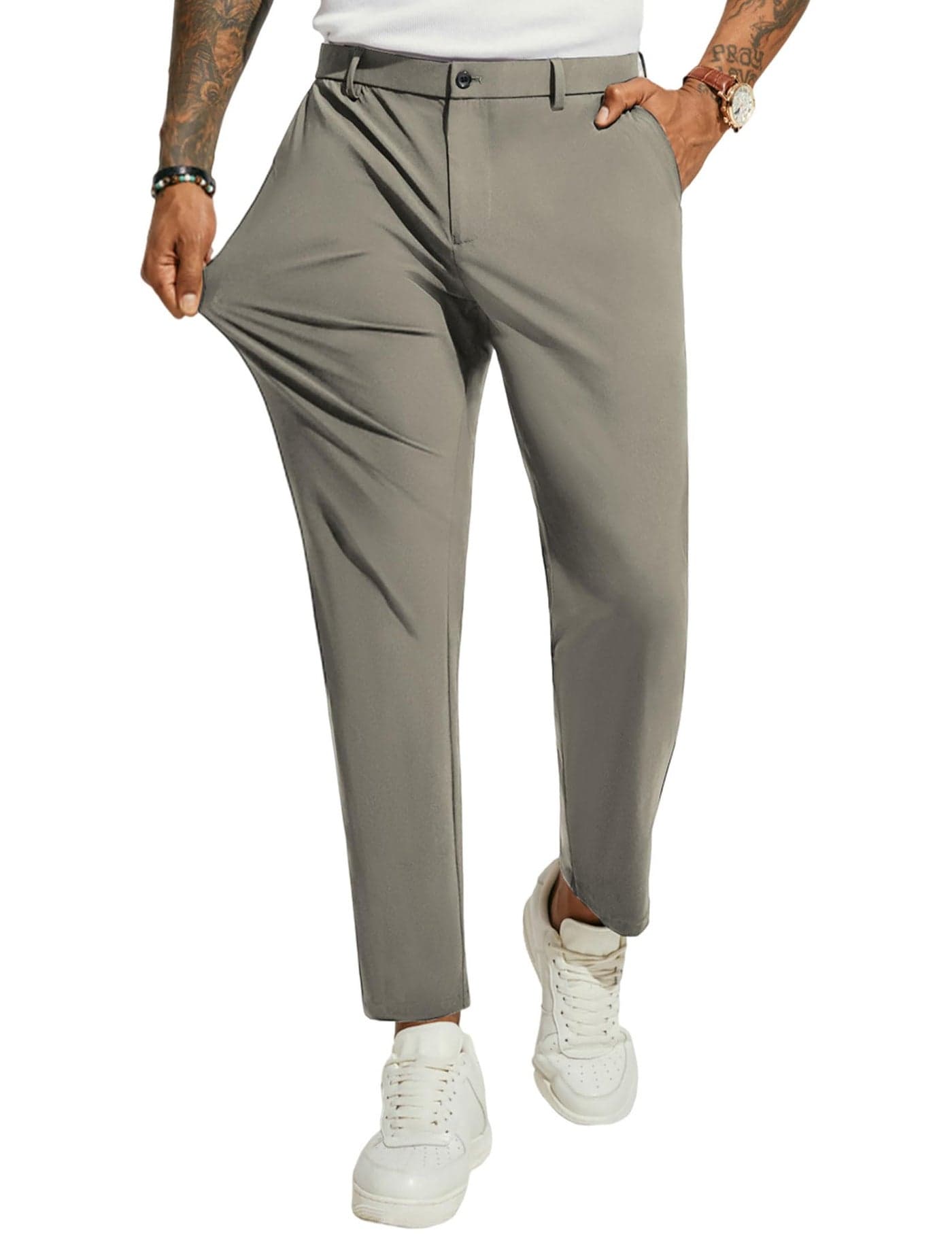 PJ PAUL JONES Men's Joggers Pants Multi Pockets Lightweight Breathable Athletic Travel Golf Outdoor Hiking Cargo Pants Khaki L