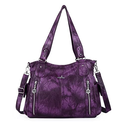 Angel Kiss Handbags for Womens Top-Handle Hobo Purse Roomy Casual Shoulder Bags PU Tote Satchel Purse for Womens 7028purple
