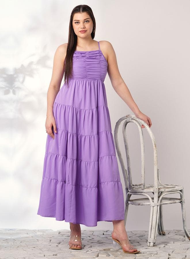 Women Lavender Square Neck Strappy Maxi Dress — L