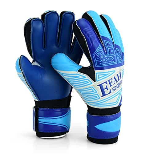 EFAH SPORTS Soccer Goalkeeper Gloves for Kids Boys Children Youth Football Goalie Gloves with Fingersave and Double Wrist Protection Strong Grip Palms (Size 8 Suitable for Size M-L Adult, Blue)