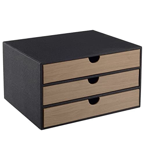 RHCSZ Fashion Multicolor Collocation Leather Desk Organizer File Cabinet Executive Office Supplies Desktop Filing A4 Contract Document Stackable Storage Box with 3 Drawers (Black)