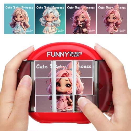 Fullware Rotating 3D Puzzle for Kids 3 4 5 6 7 Year Old 4 Puzzles in 1 Handheld Game Fidget Toys for Travel Cars Plane Fine Motor Skills Developing Cute Little Princess