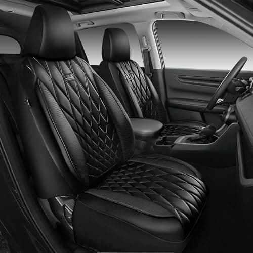 CAR PASS Nappa Leather Rav4 Front Seat Covers Custom Fit for Toyota Rav4 20192024 Camry 20182024 Corolla 20202025 Luxury Premium AntiSlip Waterproof 2 Pack Seat Cover Airbag Compatible Black