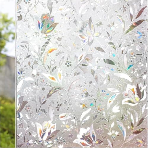 HOME13™ Frosted Glass Window Film Self Adheisve Decoartive Window Privacy Film Heat Control Removable Vinyl Window Sticker for Home Office (24"x52" Inch, Flower Frosted)