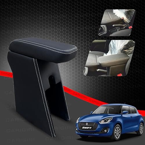Carigiri Premium Car Armrest for Maruti Suzuki Swift/Swift Dzire with High Density Moulded Foam (Nappa Leatherette,Double Stitching)(Models-2017-2024) (Black with Black Double Stitching)
