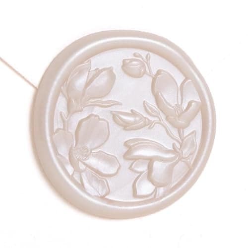 UNIQOOO Wax Seal Stickers - 3D Magnolia Wedding Invitation Envelope Botanical Seal Sticker, 50 Pcs Self- Adhesive Champagne Stickers, Perfect for Invitation, Christmas, Gift Wrapping, Party