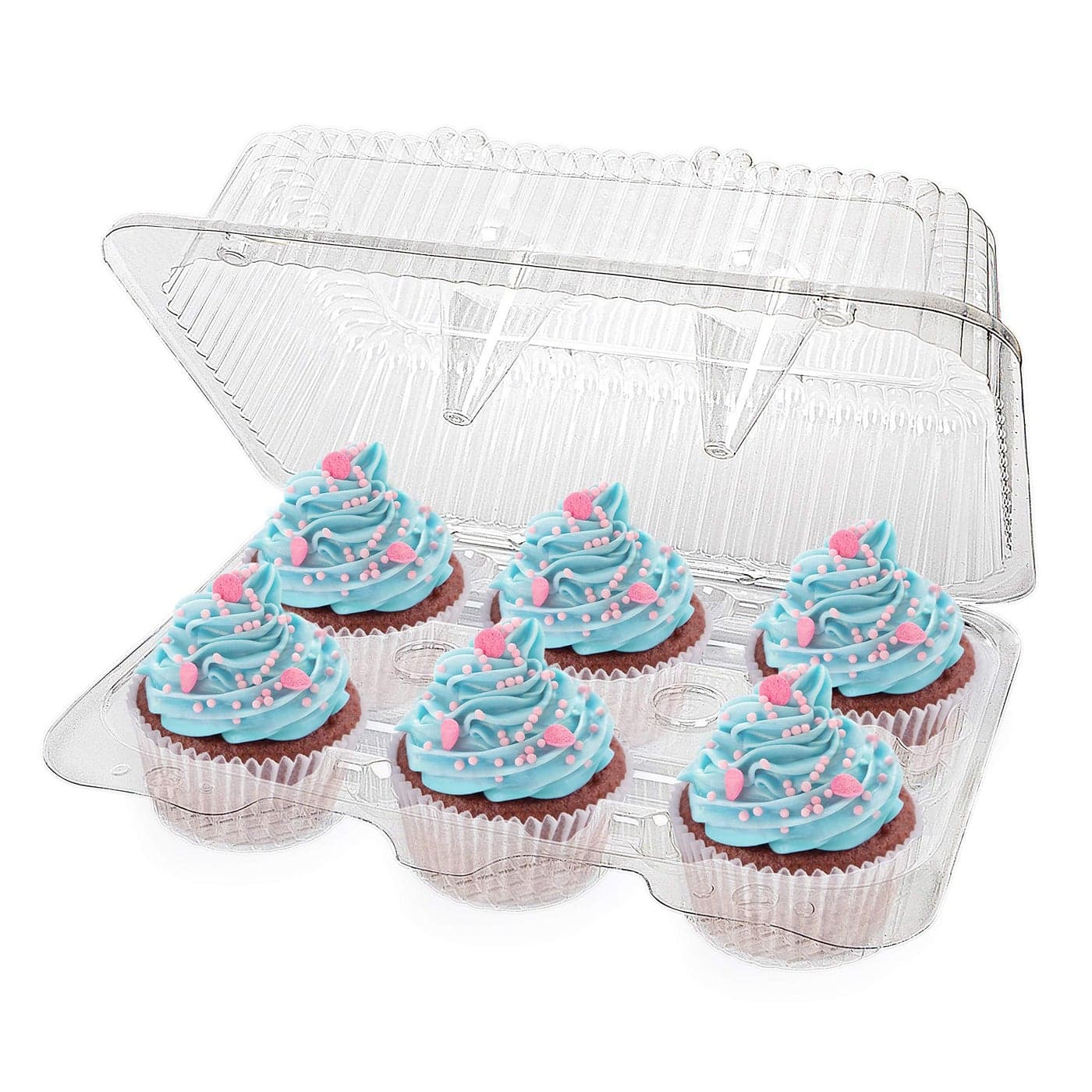 Stock Your Home 6Compartment Plastic Cupcake Containers Disposable 40 Count Clear Container with Connected Dome Lid BPA Free For Standard Sized Cupcakes