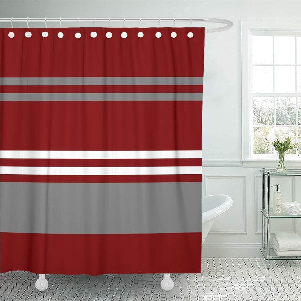 Semtomn Shower Curtain Crimson Red Grey and White Brick 72x78 Home Decor Waterproof Bath Bathroom Curtain Set with Hooks