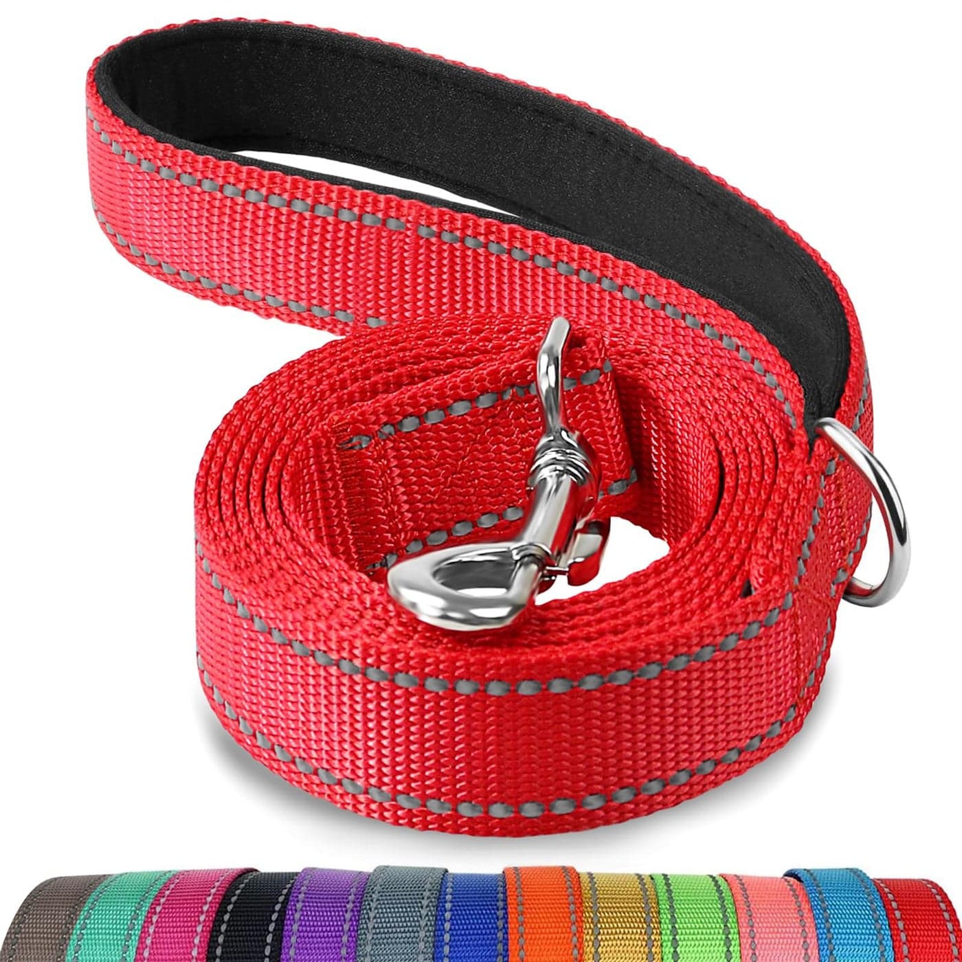 Joytale Double-Sided Reflective Dog Leash, 6 FT/5 FT/4 FT, Padded Handle Nylon Heavy Duty Leashes for Medium & Large Dogs Walking, Red, 6FT