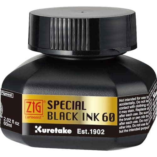 Kuretake Zig Special Black Ink 60ml for dip Pen Brush Drawing Calligraphy Illustration Lettering for Professional Artists Manga Made in Japan