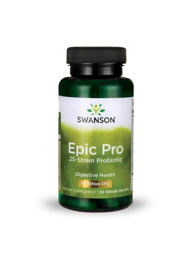 Epic-Pro 25-Strain Probiotic 30 Billion CFU Digestive Health Immune System Support Prebiotic Nutraflora FOS 30 DRcaps Veggie Capsules (Caps)