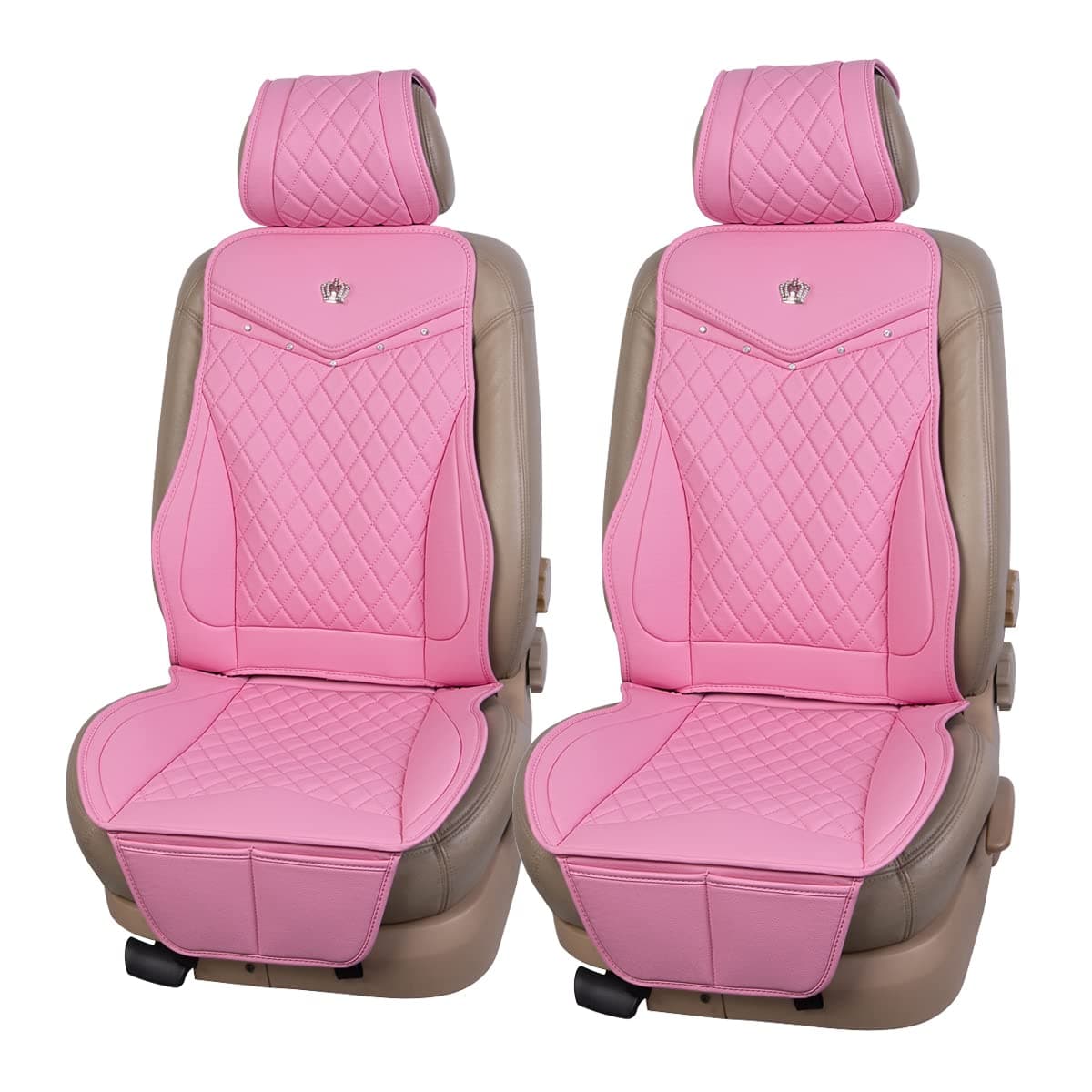 Flying Banner car seat Covers seat Cushions Luxe Fit Faux Leather Easy Installation Vehicles Non Slip Premium Solid Pink 2 x Front Seat Cover