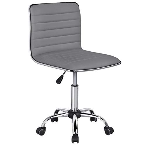 Yaheetech PU Leather Ribbed Armless Task Office Chair Adjustable Low Back Executive Chair with Wheels Gray