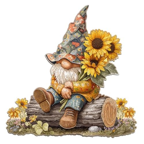 Wooden Puzzles for Adults Sunflower Gnome Wooden Puzzle Unique Wood Jigsaw Puzzle for Adults Wood Puzzles Adult Gifts for Family Wall Art Home Decor 102pcs 85 83in S