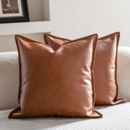 Neelvin Faux Leather Decorative Throw Pillow Covers Modern Solid 24x24 inch Set of 2 Pillowcase Cushion Case for Bed Sofa Couch