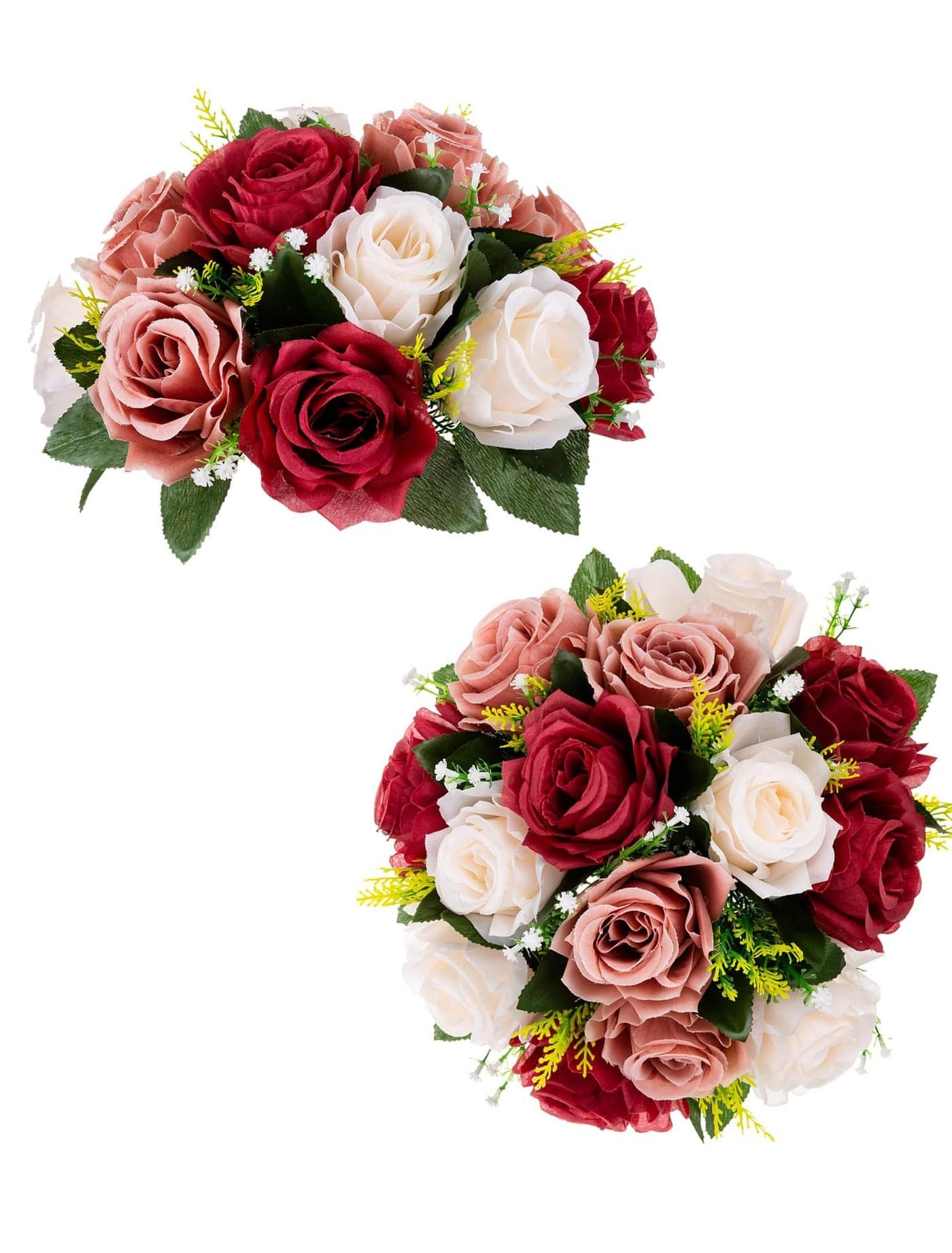 BLOSMON Flower Centerpieces Decoration for Table 2 Pcs Burgundy Dusty Rose Creamy White Fake Roses Kissing Flower for Wedding Artificial Silk Floral Arrangements Home Party DIY Decoration