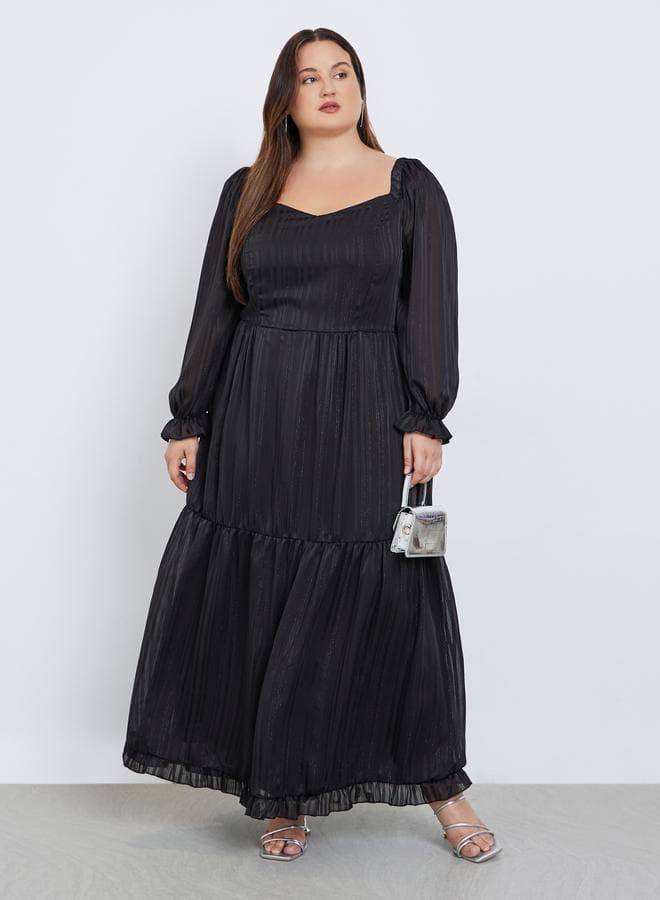 Styli Plus Size Lurex Sweetheart Neck Maxi Dress