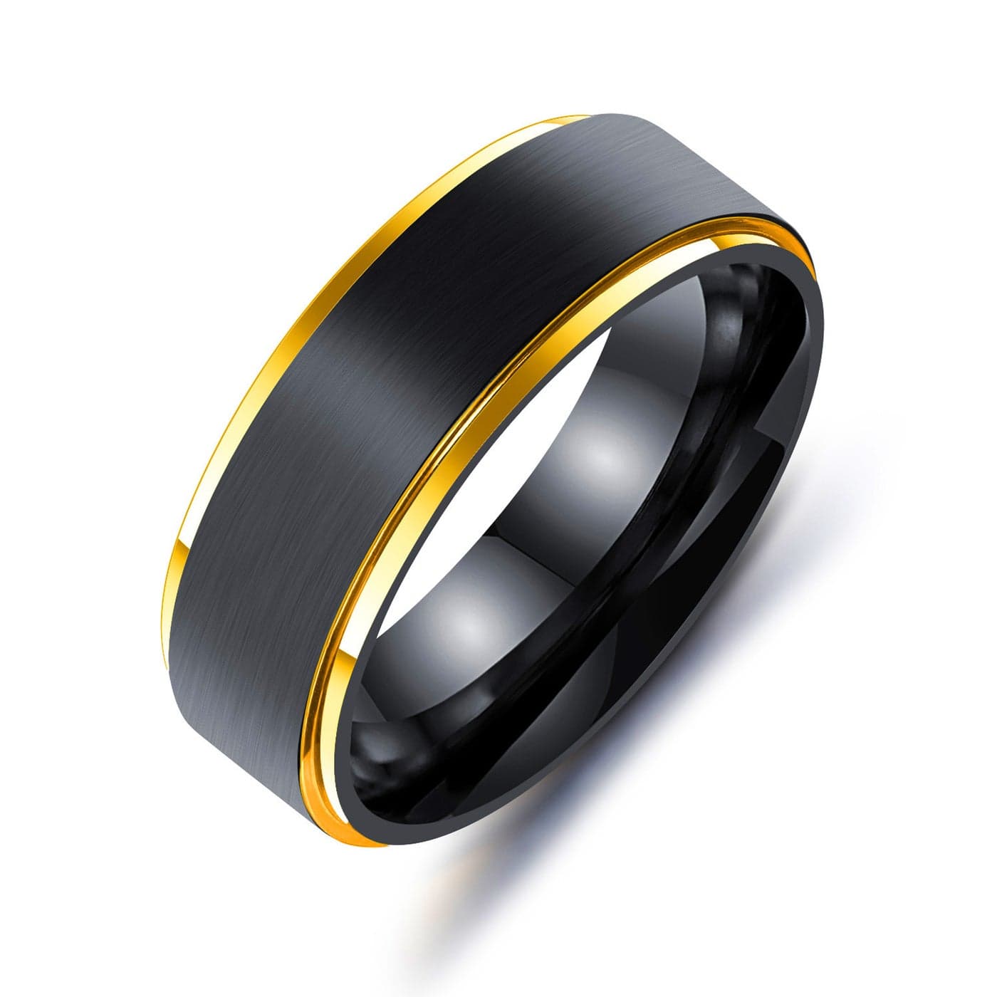 Zirun factory wholesale titanium steel ring European and American men's titanium steel jewelry colorful black gold sand plating ring