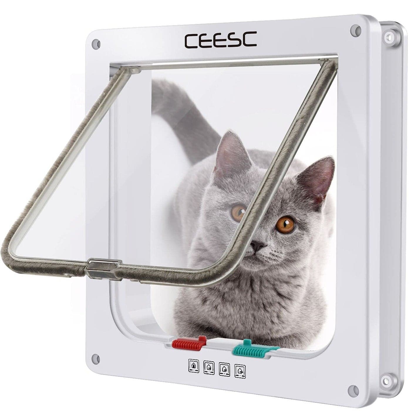 CEESC Cat Flap Door Magnetic Pet Door with 4 Way Lock for Cats Kitties and Kittens 2 Sizes and 2 Colors Options L Inner Size 708W x 748H White