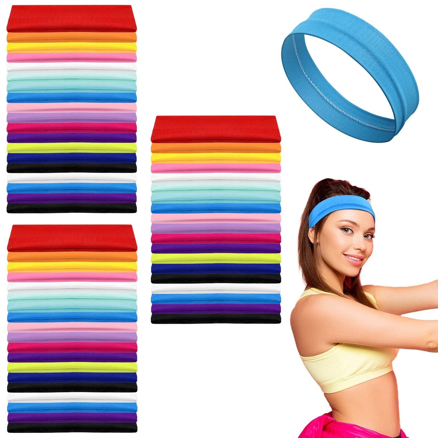 60 Pcs Workout Headbands for Women Stretchy Yoga Headbands Soft Elastic Polyester Head Bands Hair Non Slip Hair Wraps Sweatband for Sports Pilates Running Gym Workout 16 Colors